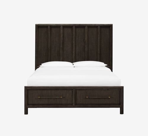 Modern Solid Acacia Wood Platform Bed with 2 Storage Drawers