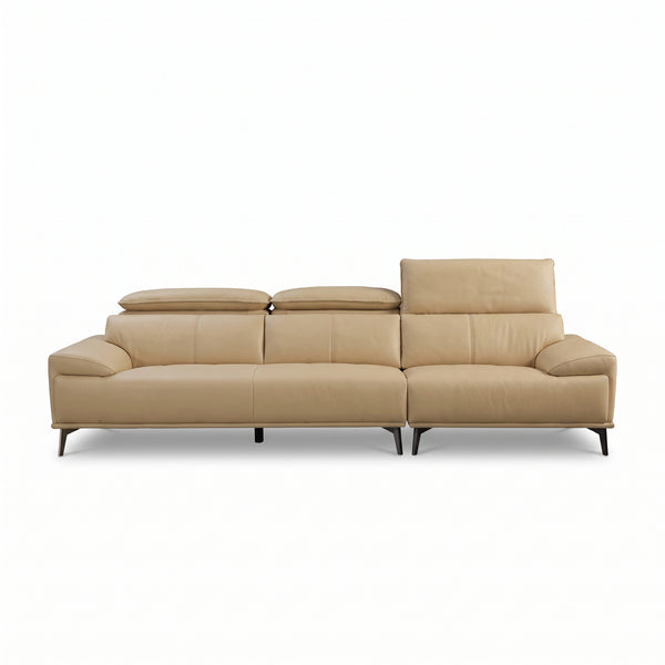 Premium Leather Reclining Sofa with Adjustable Headrests & Deep Cushioned Seating