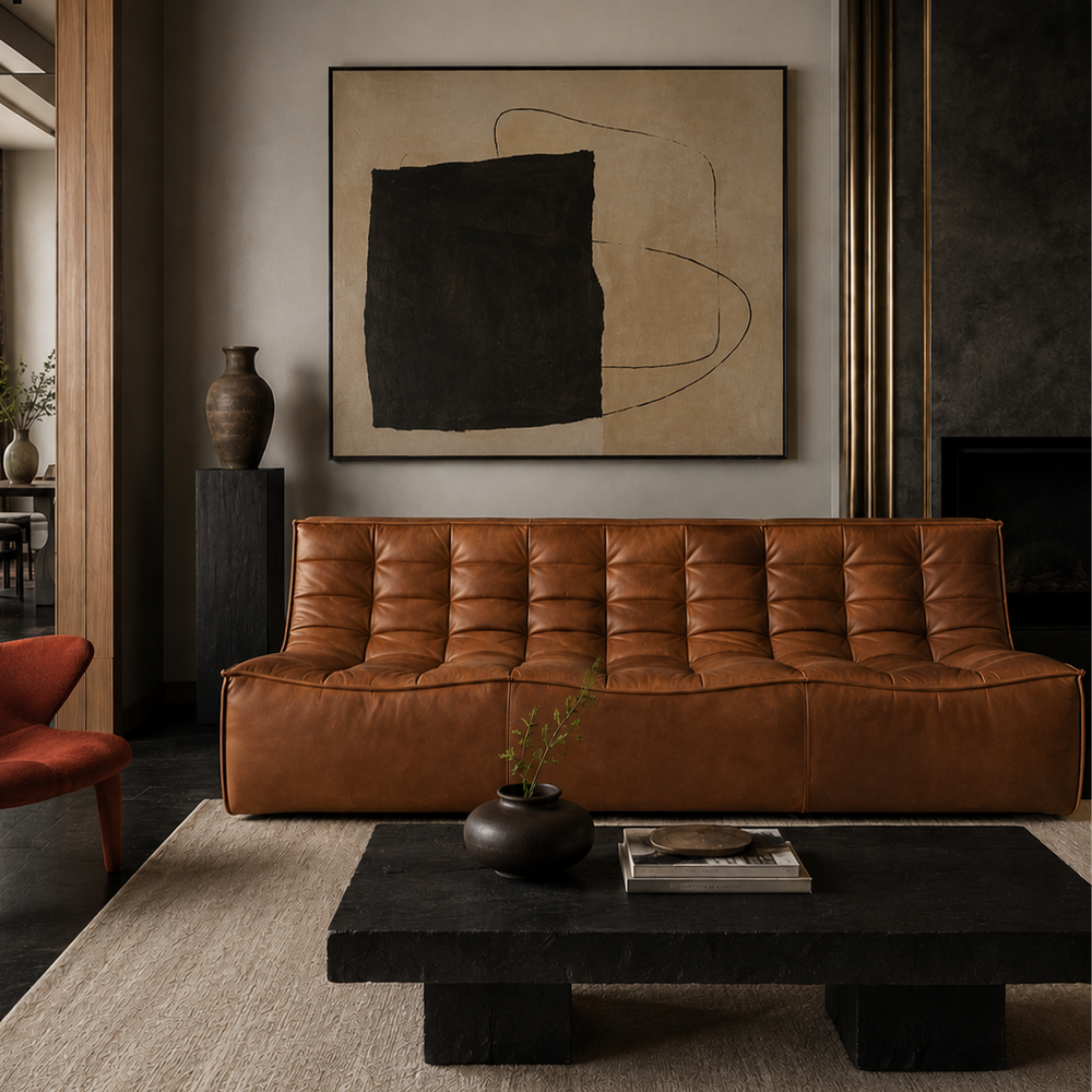 Modern Modular Oil Wax Fabric Sofa – Deep Seat Tufted Low Profile Living Room Couch