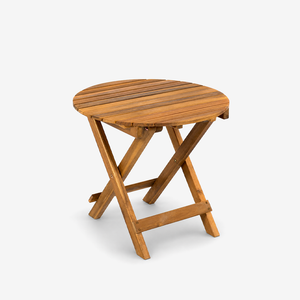 Outdoor Folding Acacia Wood Side Table – Adjustable Teak Finish Patio End Table