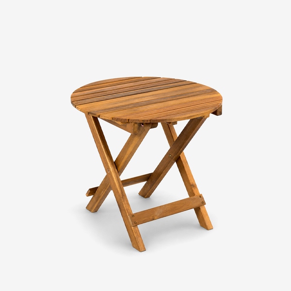 Outdoor Folding Acacia Wood Side Table – Adjustable Teak Finish Patio End Table