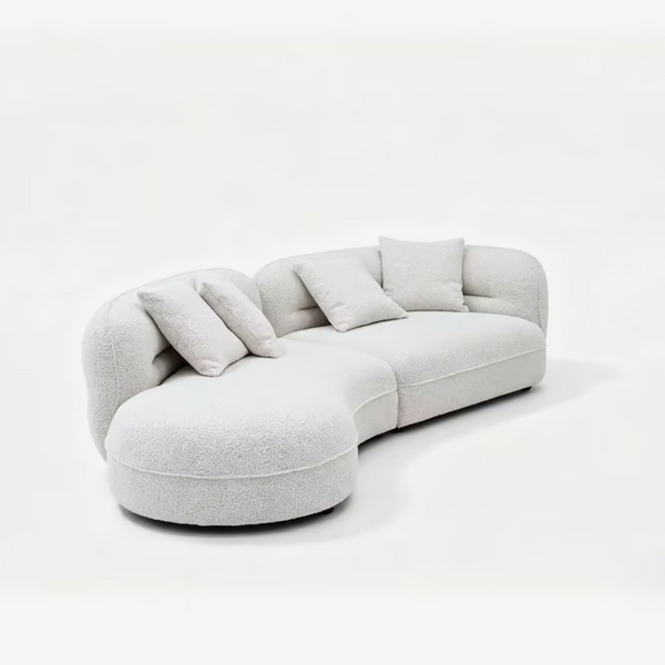 Modern Crescent Teddy Fleece Sofa – Sculptural Curved Couch