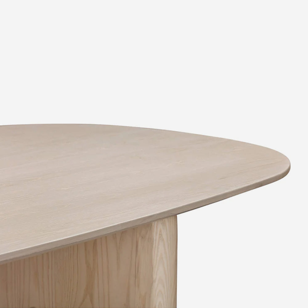 Organic Modern Pill-Shaped Dining Table - Light Ash Finish Wooden Pedestal Table - Contemporary Scandi Statement Piece