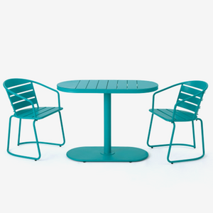 Modern Metal Outdoor Bistro Set – 3-Piece Patio Dining Set with Oval Table & Chairs