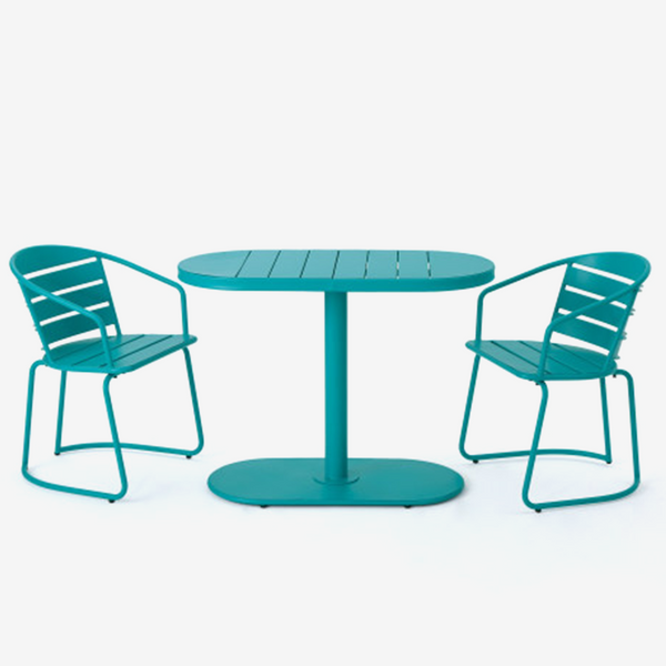 Modern Metal Outdoor Bistro Set – 3-Piece Patio Dining Set with Oval Table & Chairs