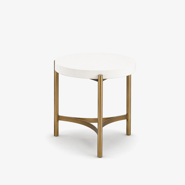 Industrial Mid-Century Concrete Accent Table - Round Gray Cement Top with Bronze Steel Legs