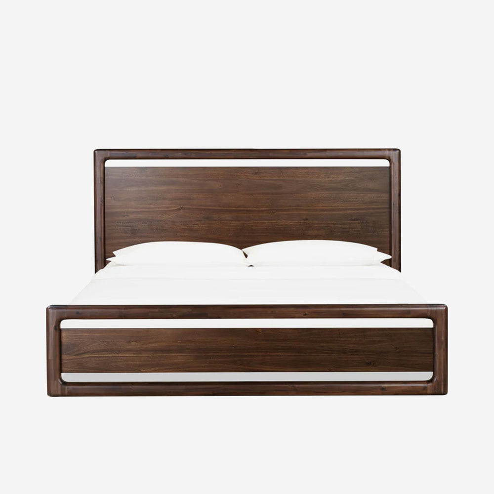 Modern Walnut Platform Bed Frame with Rounded Cut-out Headboard | Solid Wood Style Bed