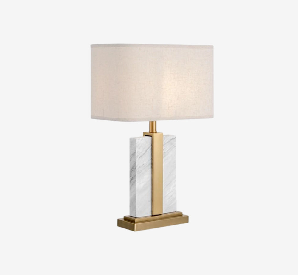 Modern Marble & Gold Table Lamp with Rectangular Shade – Luxury White Stone Accent Light for Living Room & Bedroom
