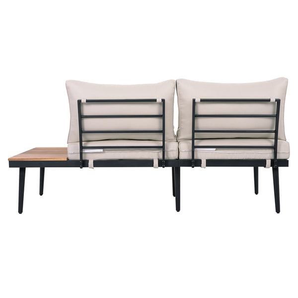 TREXM 6-Piece Outdoor Sectional Sofa Set with Round Nesting Coffee Tables and Seating Sofa with Cushions for Patio, Porch and Garden (Beige)
