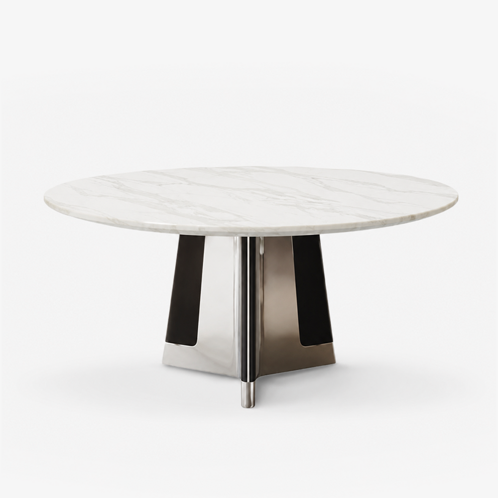 Round Marble Dining Table with Sculptural Stainless Steel Base – Italian Modern Dining Table