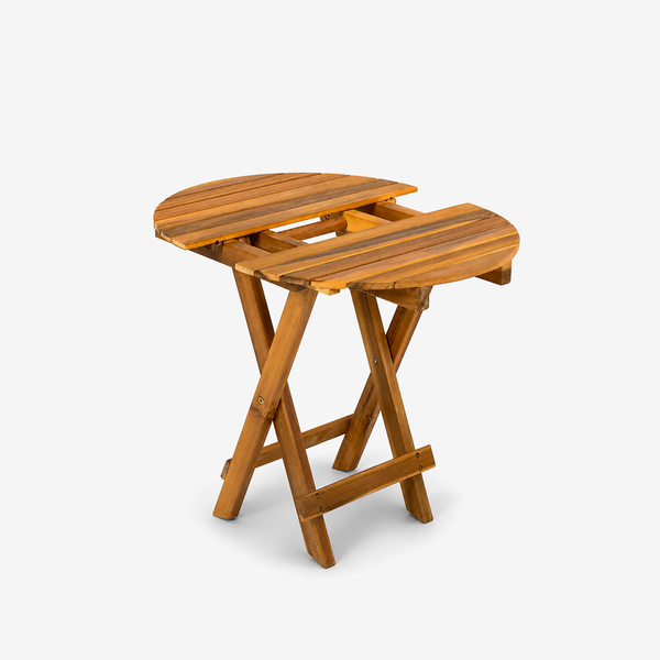 Outdoor Folding Acacia Wood Side Table – Adjustable Teak Finish Patio End Table
