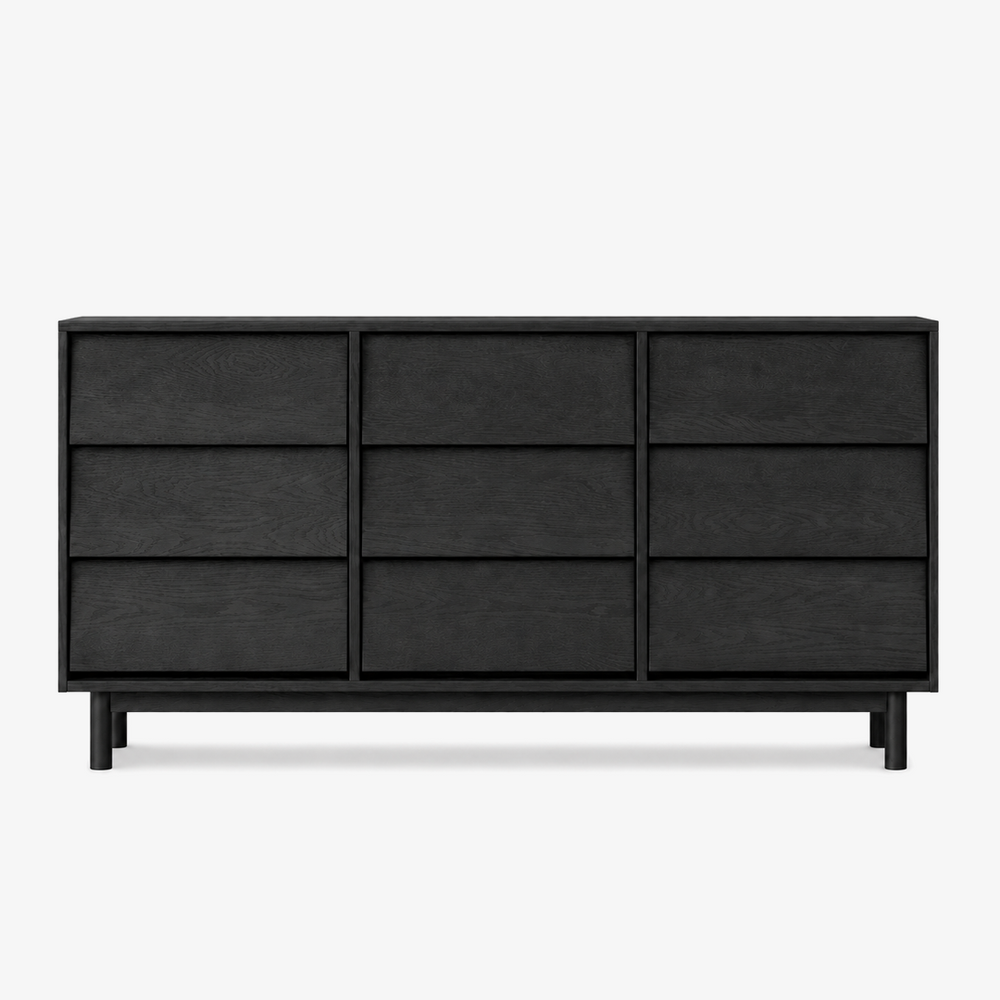 Modern Black Wood 9-Drawer Wide Dresser with Handle-Free Design