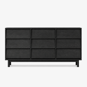 Modern Black Wood 9-Drawer Wide Dresser with Handle-Free Design