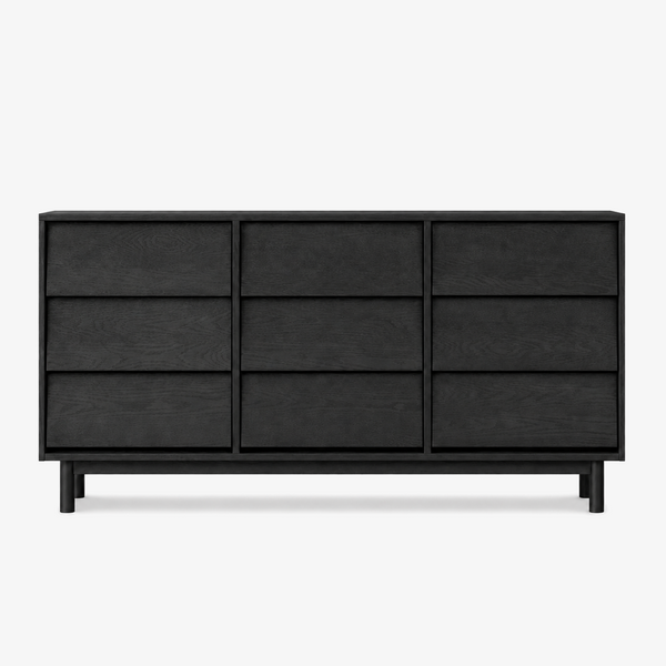 Modern Black Wood 9-Drawer Wide Dresser with Handle-Free Design