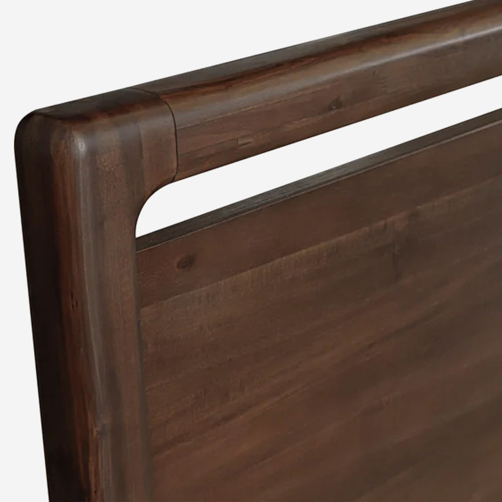Modern Walnut Platform Bed Frame with Rounded Cut-out Headboard | Solid Wood Style Bed