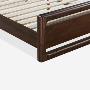 Modern Walnut Platform Bed Frame with Rounded Cut-out Headboard | Solid Wood Style Bed