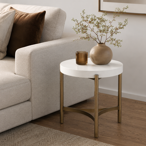 Industrial Mid-Century Concrete Accent Table - Round Gray Cement Top with Bronze Steel Legs