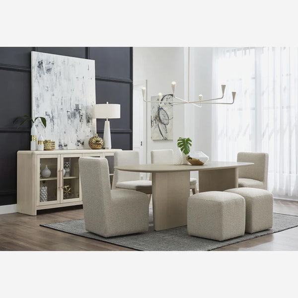 Organic Modern Pill-Shaped Dining Table - Light Ash Finish Wooden Pedestal Table - Contemporary Scandi Statement Piece