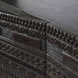 Modern Hand-Carved Teak Sideboard with Black Metal Legs