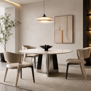 Round Marble Dining Table with Sculptural Stainless Steel Base – Italian Modern Dining Table