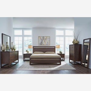 Modern Walnut Platform Bed Frame with Rounded Cut-out Headboard | Solid Wood Style Bed