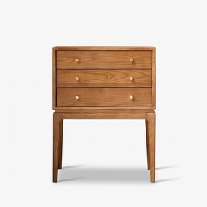 Mid-Century Modern Wood 3-Drawer Chest of Drawers with Brass Knobs