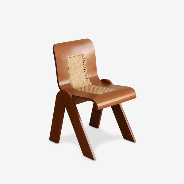 Modern Walnut Wood Dining Chair with Handwoven Cane Back