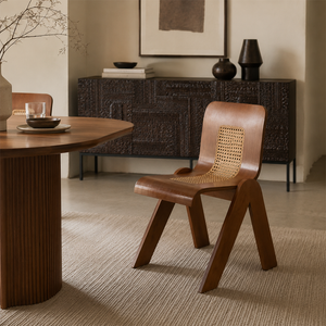 Modern Walnut Wood Dining Chair with Handwoven Cane Back