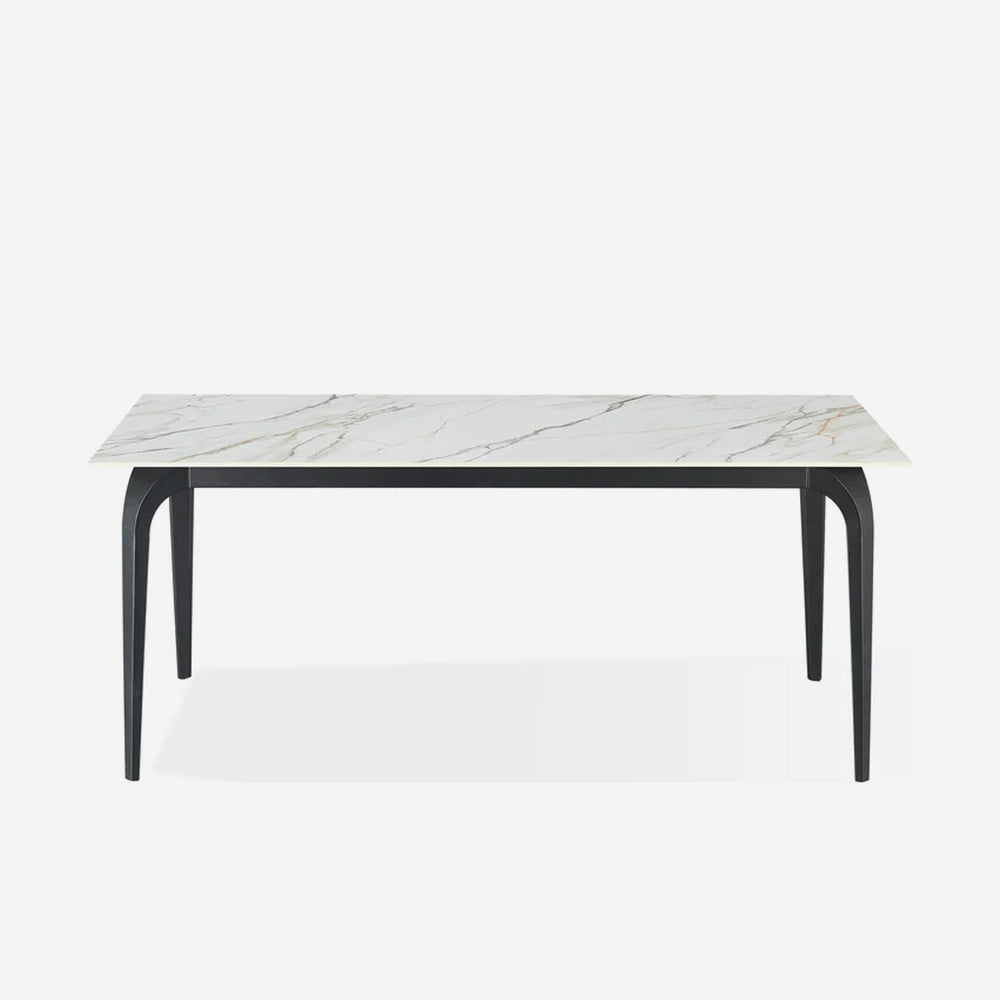 Rectangular Sintered Stone Dining Table with Calacatta White Marble Top and Black Legs