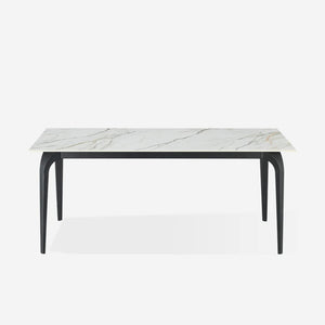 Rectangular Sintered Stone Dining Table with Calacatta White Marble Top and Black Legs