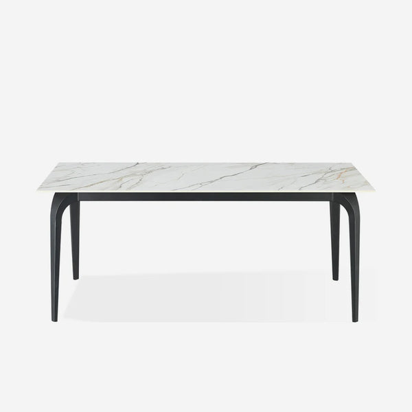 Rectangular Sintered Stone Dining Table with Calacatta White Marble Top and Black Legs