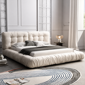 Modern Fabric Upholstered Bed with Pine Wood Frame