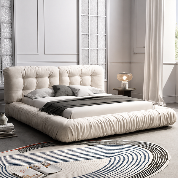 Modern Fabric Upholstered Bed with Pine Wood Frame