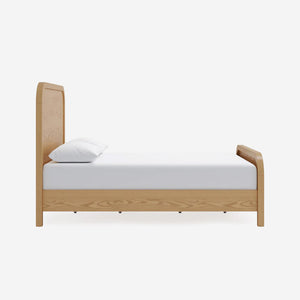 Scandinavian Wood Bed  - Minimalist Platform Bed with Curved Headboard & Footboard - Modern Japandi Style Bedroom Furniture