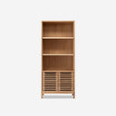 Japandi Style Double-Door Bookcase – Minimalist Wood Display Cabinet for Modern Home Office