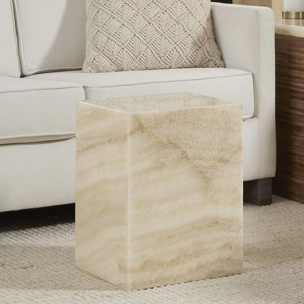 Natural Onyx Stone Square End Table – Modern Translucent Accent Side Table
