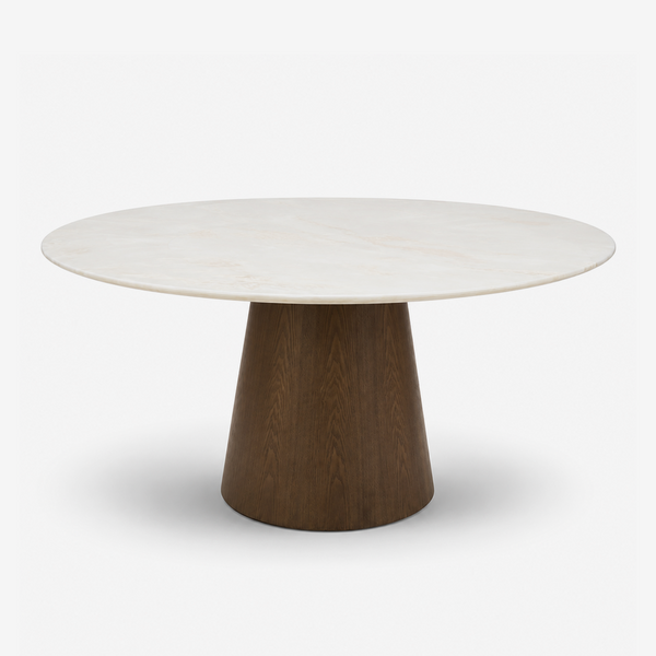 Modern Luxury Round White Marble Dining Table with Solid Wood Pedestal Base