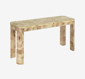 Hollywood Regency Burl Wood Desk | Sculptural Waterfall Entry Table with Unique Grain