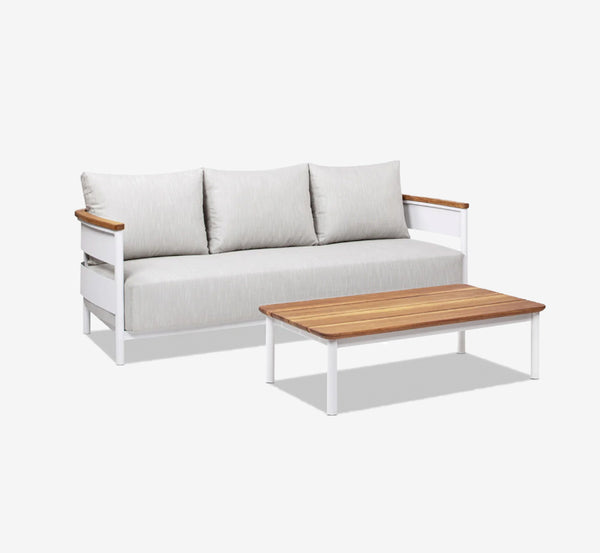 Modern Teak Outdoor Sofa with Aluminum Frame – Weather-Resistant Patio Lounge Couch