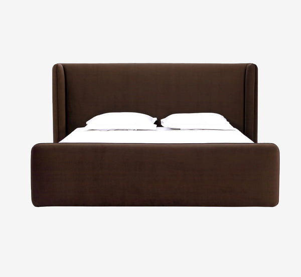 Modern Chocolate Brown Velvet Upholstered Bed