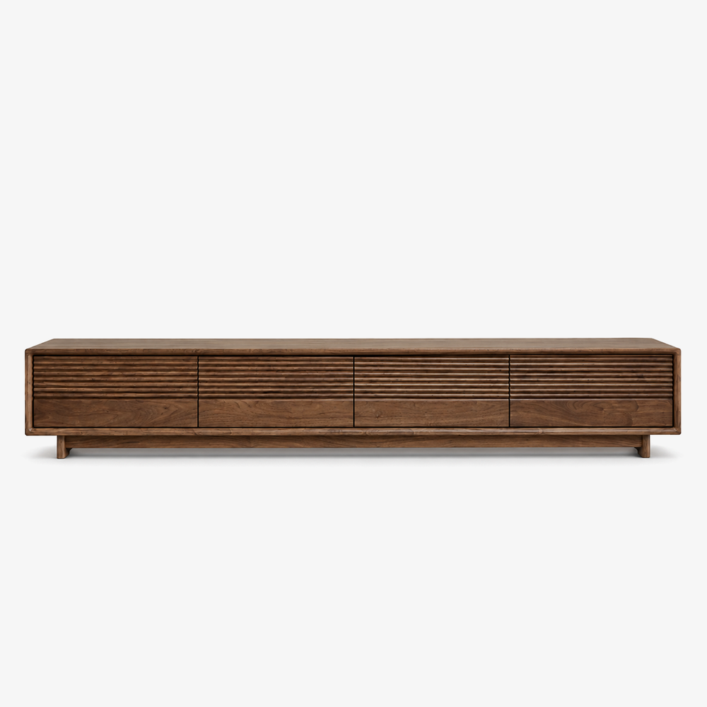 Contemporary Fluted Wood Lowboard TV Cabinet for Living Room