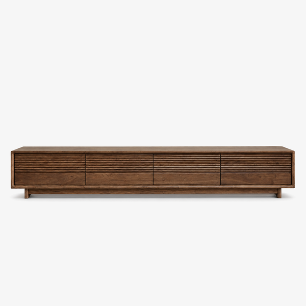 Contemporary Fluted Wood Lowboard TV Cabinet for Living Room