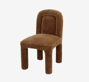 Postmodern Sculptural Upholstered Dining Chair - Brown Textured Accent Chair with Chunky Legs