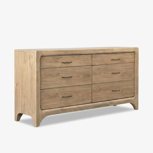 Modern Natural Wood 6-Drawer Bedroom Dresser with Rounded Corners