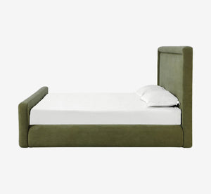 Olive Green Ribbed Corduroy Upholstered Platform Bed with Padded Footboard