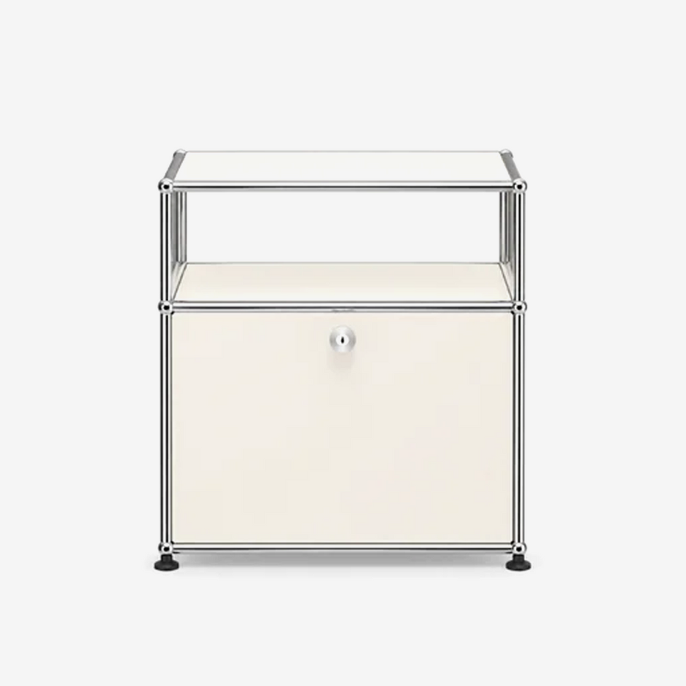 ModuSteel Modern Nightstand with Open Shelf and Storage Cabinet