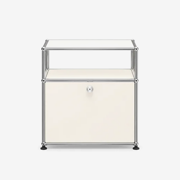 ModuSteel Modern Nightstand with Open Shelf and Storage Cabinet