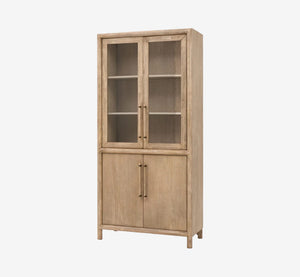 Modern Rustic Tall Dining Hutch | 4-Door Acacia Wood Storage Cabinet