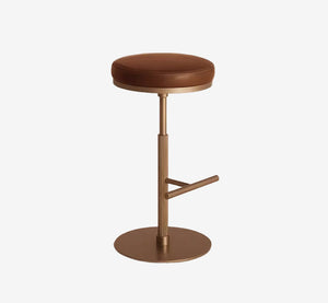 Modern Luxury Bar Stool with Brown Leather Seat & Fluted Brass Base - Industrial Swivel Counter Stool - Vintage Padded High Chair for Kitchen Island & Home Bar