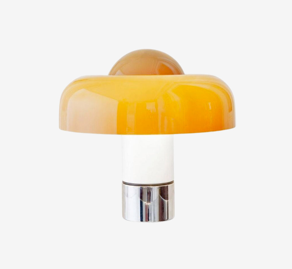 Retro 70s Orange Mushroom Table Lamp – Space Age UFO Accent Light with Chrome Base – Groovy Mid-Century Modern Desk Lamp